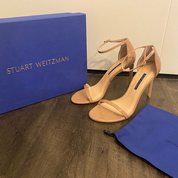 [NEVER WORN!] Stuart Weitzman Nudistsong Patent Adobe Ankle Strap Sandal (Women) - Picture 1 of 7